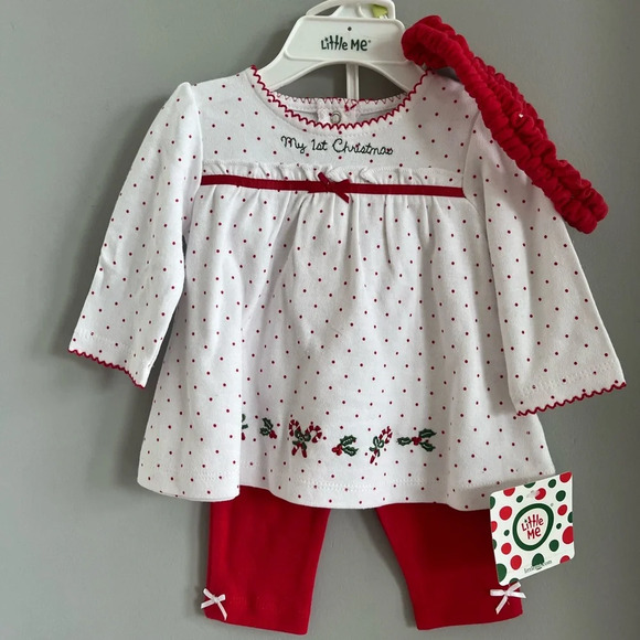 nWT cute Little Me “My 1st Christmas” 3-piece set tunic, pants, & headband 3M - Picture 1 of 7